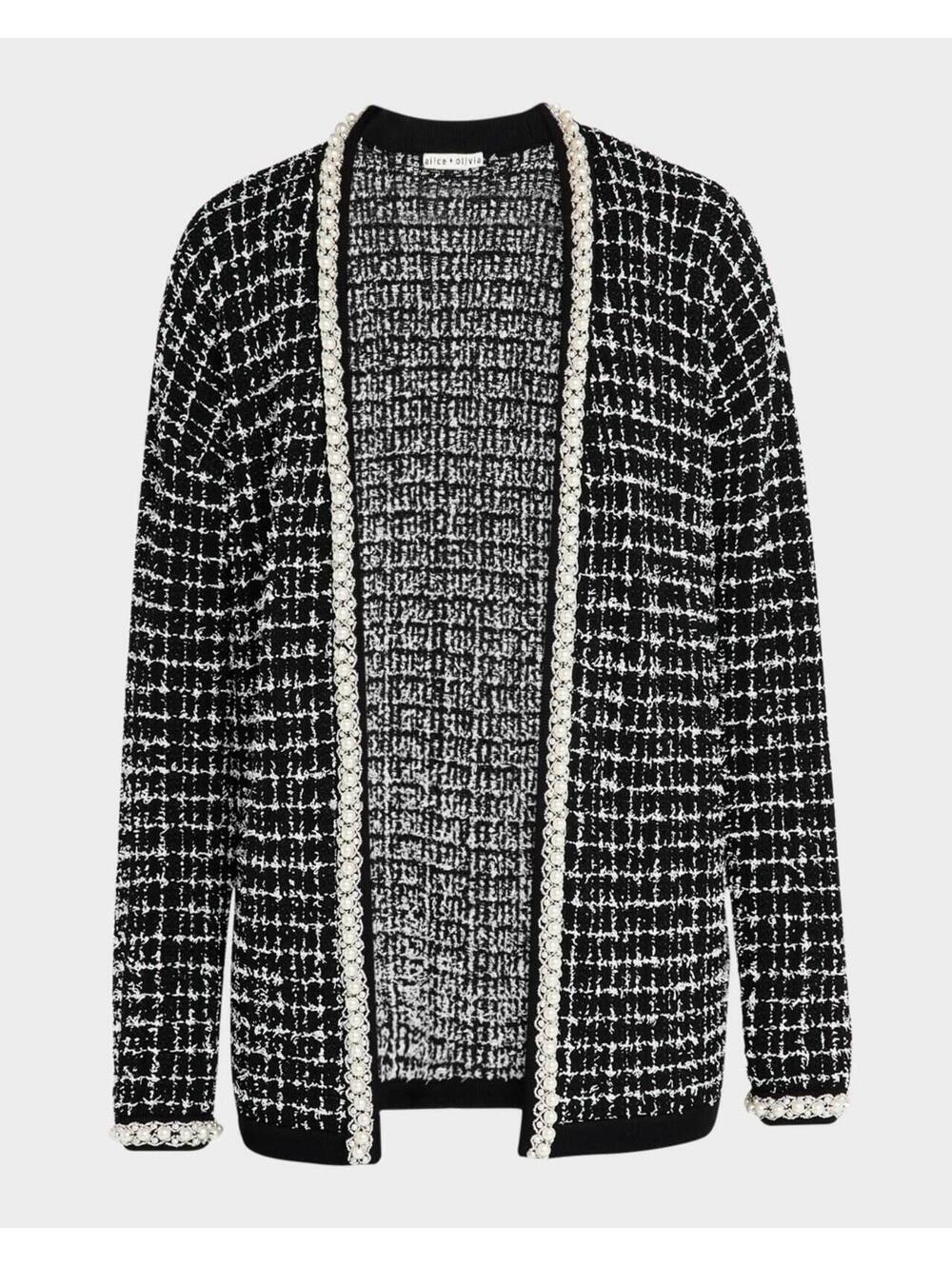NEW, Alice & Olivia Bradford Collegiate Cardigan in Black/White SZ L #S7604
